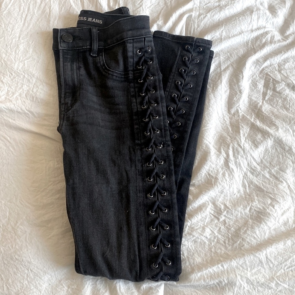 Express Jeans Black Lace-Up High Rise Skinny Stretch Size 00R